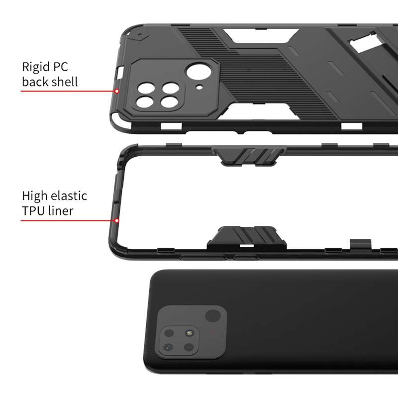 For Xiaomi Redmi 10C 4G Punk Armor PC + TPU Phone Case with Holder(Black)