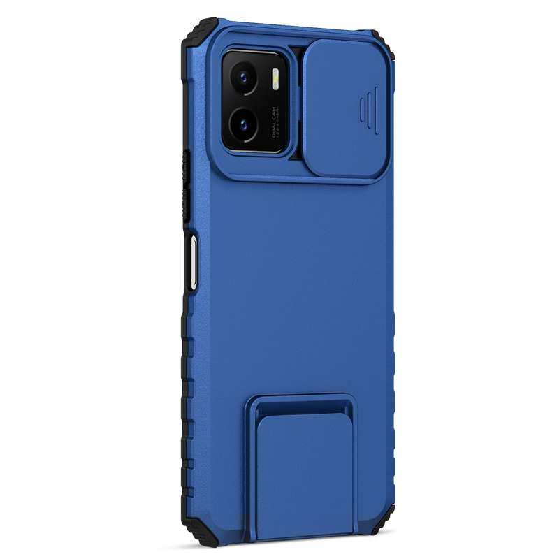 For vivo Y15s / Y15a Stereoscopic Holder Sliding Camshield Phone Case(Blue)