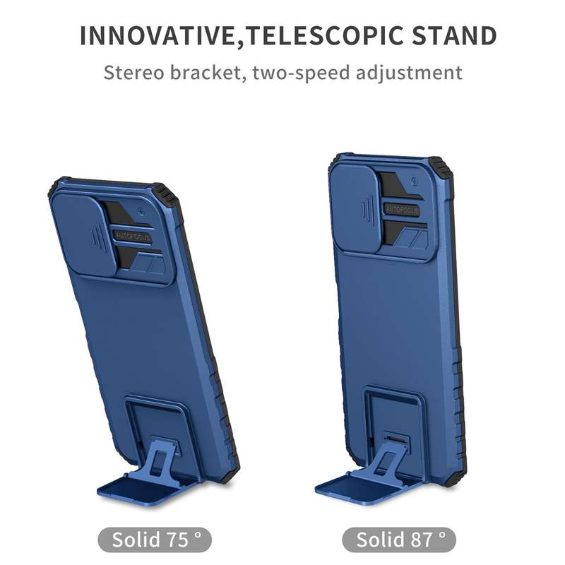 For vivo Y15s / Y15a Stereoscopic Holder Sliding Camshield Phone Case(Blue)