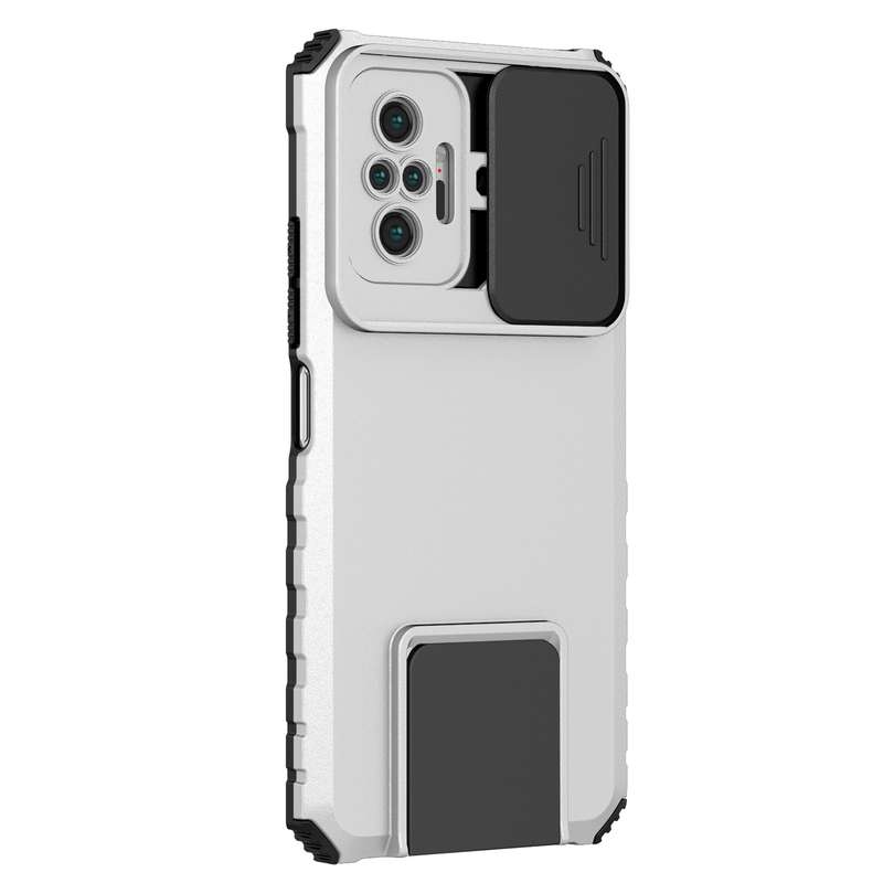 For Xiaomi Redmi Note 10 Pro 4G Stereoscopic Holder Sliding Camshield Phone Case(White)