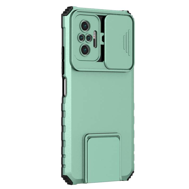 For Xiaomi Redmi Note 10 Pro 4G Stereoscopic Holder Sliding Camshield Phone Case(Green)