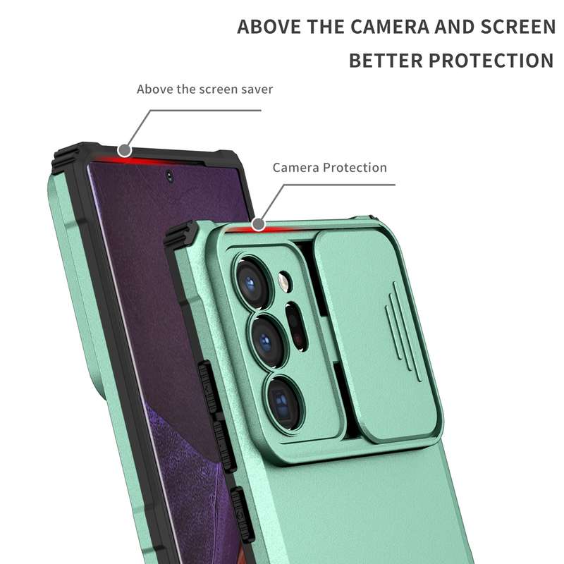 For Samsung Galaxy Note20 Ultra Stereoscopic Holder Sliding Camshield Phone Case(Black)