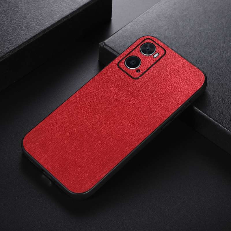 For OPPO A76 Wood Texture PU Phone Case(Blue)