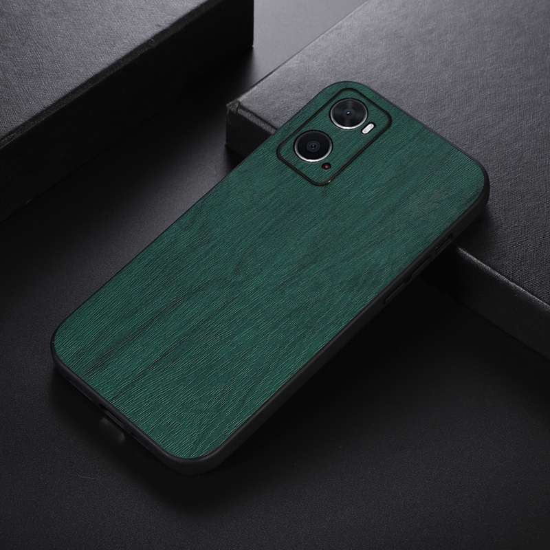 For OPPO A76 Wood Texture PU Phone Case(Blue)