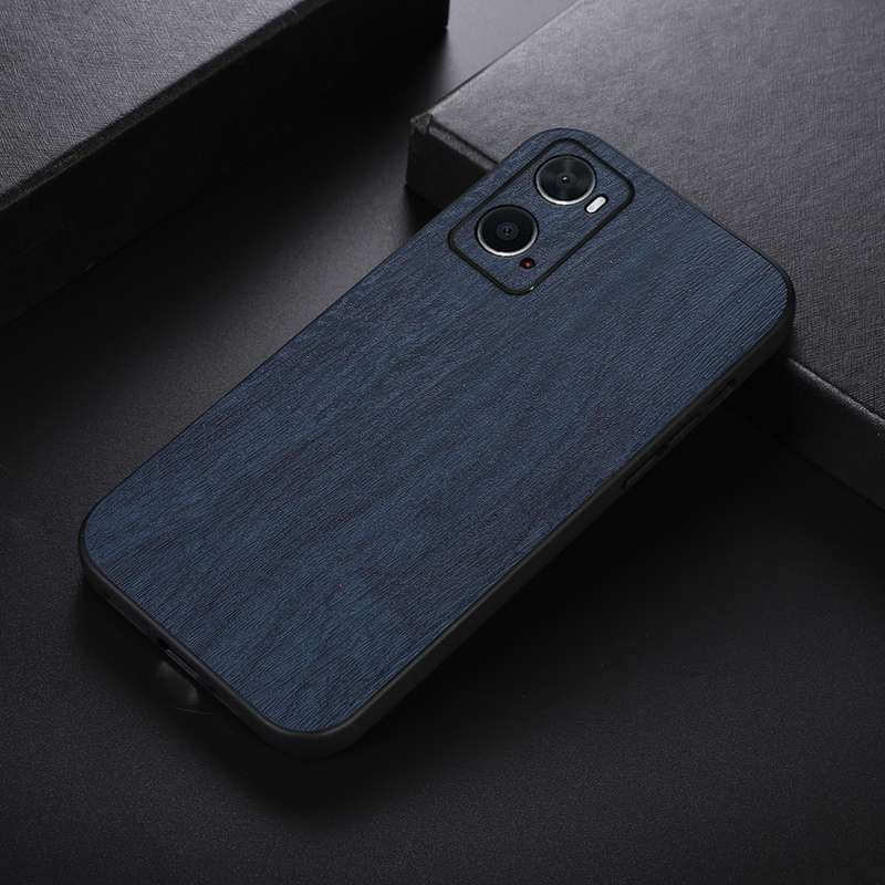 For OPPO A76 Wood Texture PU Phone Case(Blue)