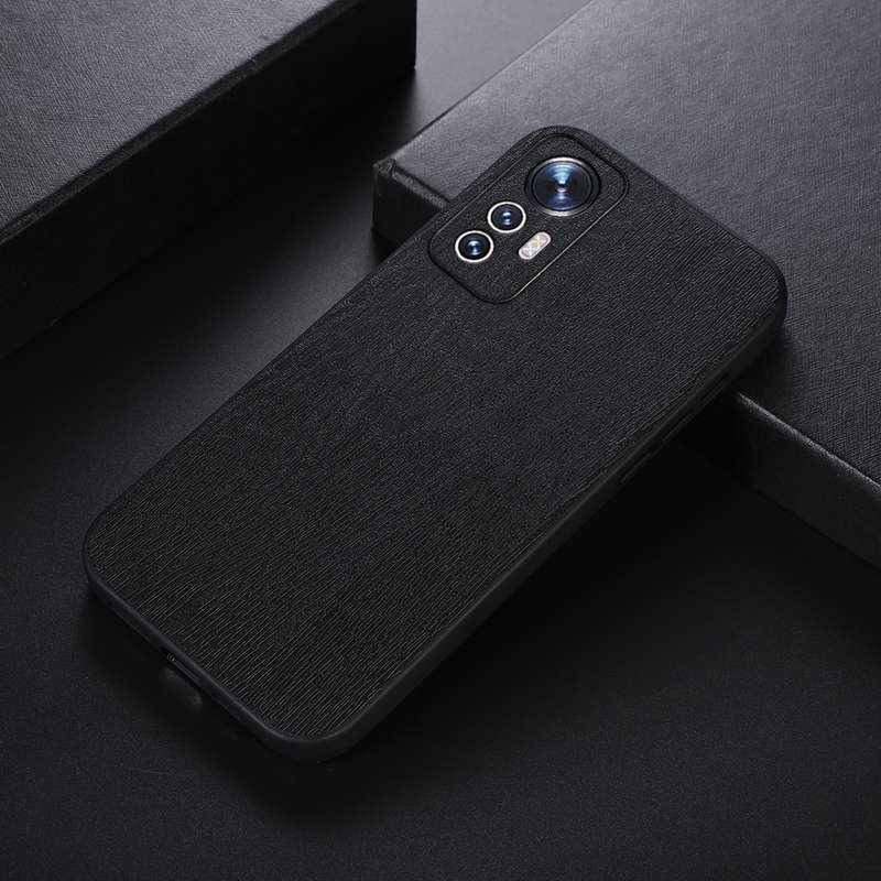 For Xiaomi 12 Lite Wood Texture PU Phone Case(Black)