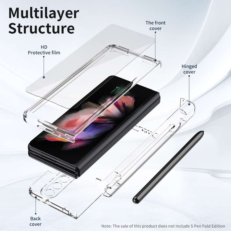 For Samsung Galaxy Z Fold3 5G 360 Full Body Hinge Flip Phone Case with Pen Slot(Transparent)