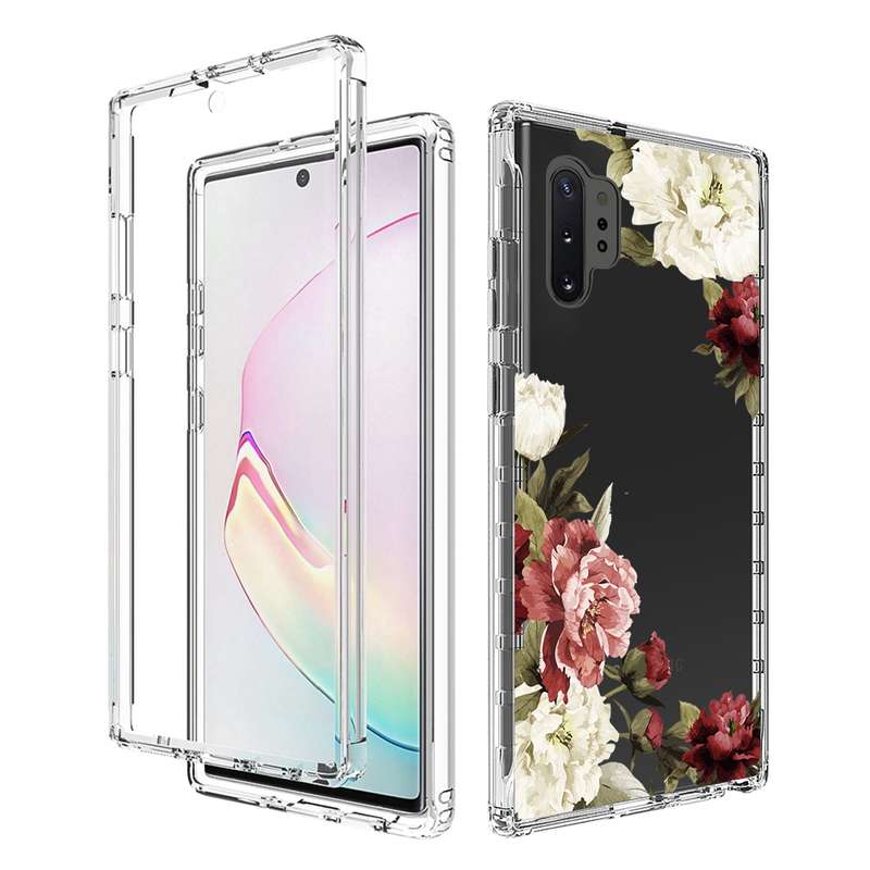 For Samsung Galaxy Note10+ PC+TPU Transparent Painted Phone Case(White Flower)