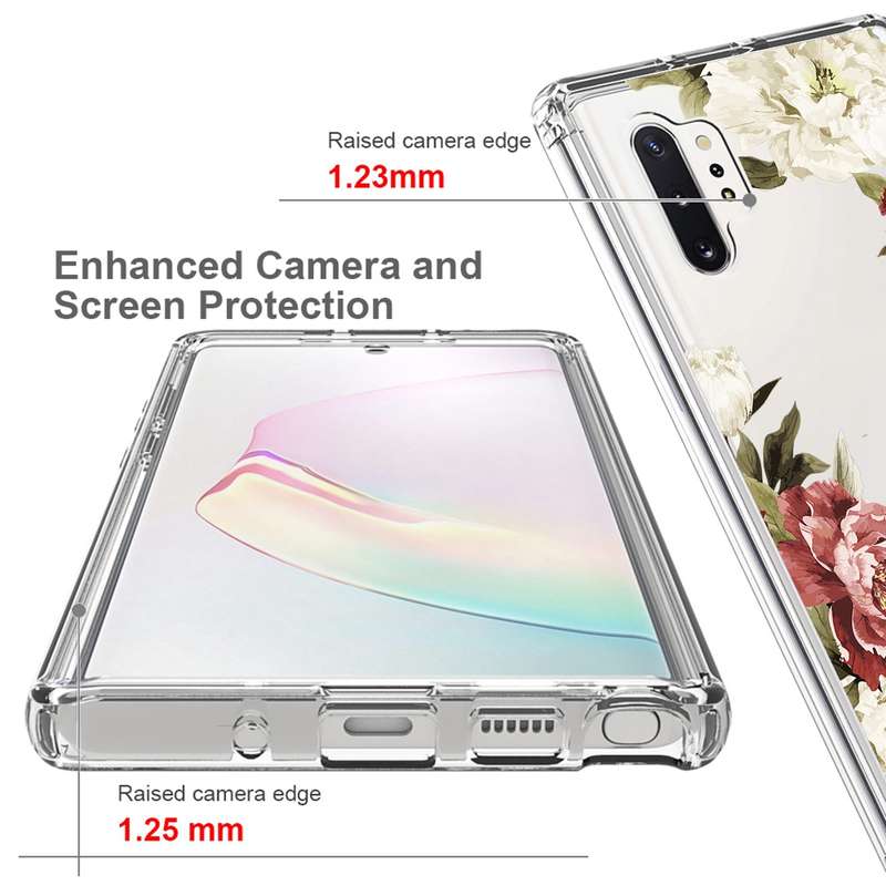 For Samsung Galaxy Note10+ PC+TPU Transparent Painted Phone Case(White Flower)