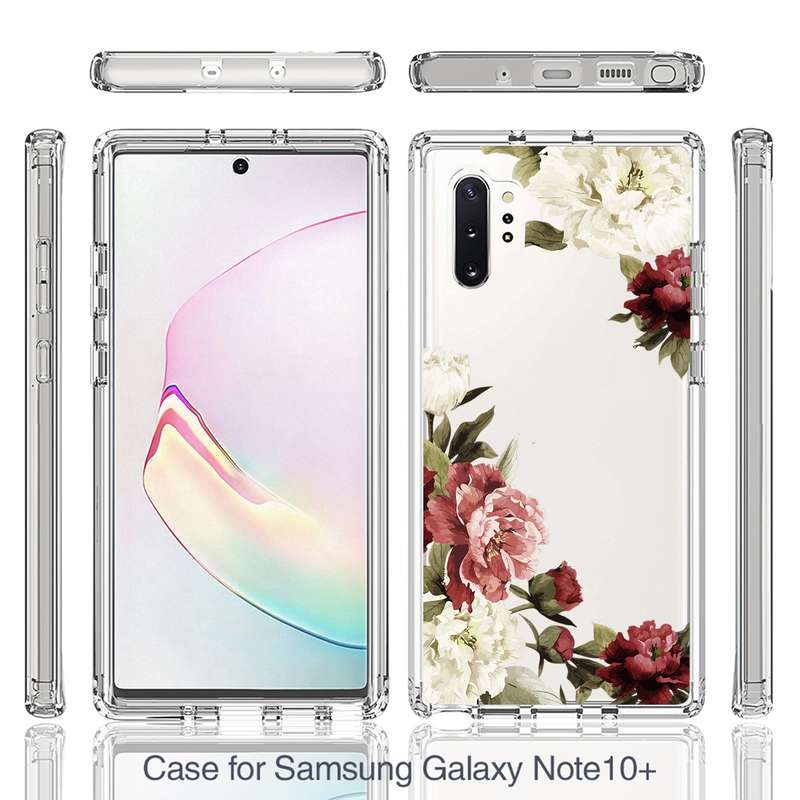 For Samsung Galaxy Note10+ PC+TPU Transparent Painted Phone Case(White Flower)