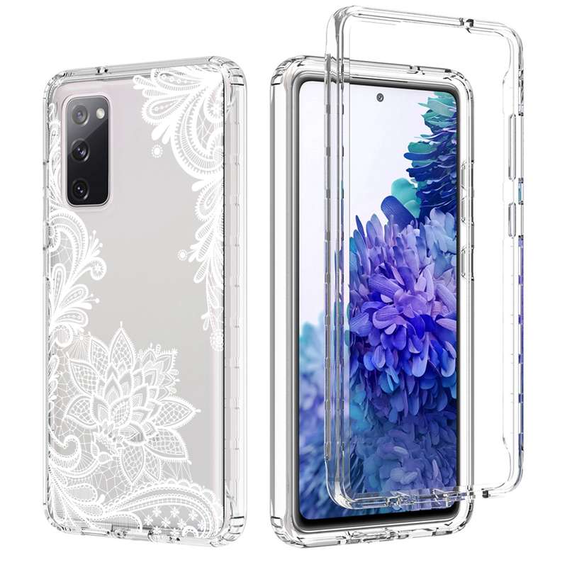 For Samsung Galaxy S20 FE PC+TPU Transparent Painted Phone Case(White Flower)