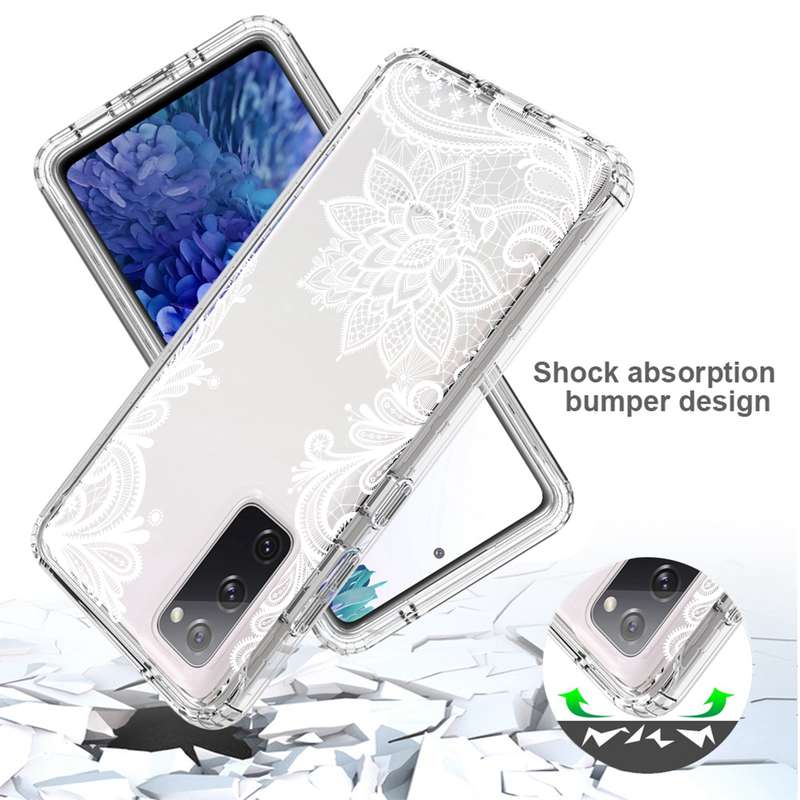 For Samsung Galaxy Note10+ PC+TPU Transparent Painted Phone Case(White Flower)