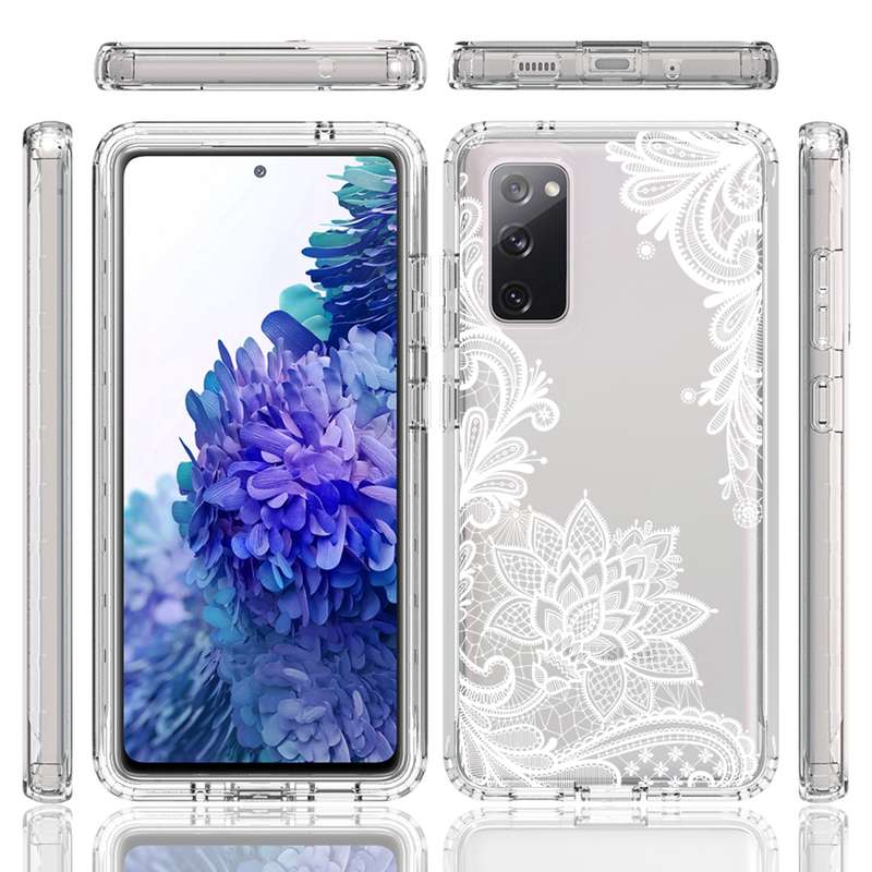 For Samsung Galaxy S20 FE PC+TPU Transparent Painted Phone Case(White Flower)