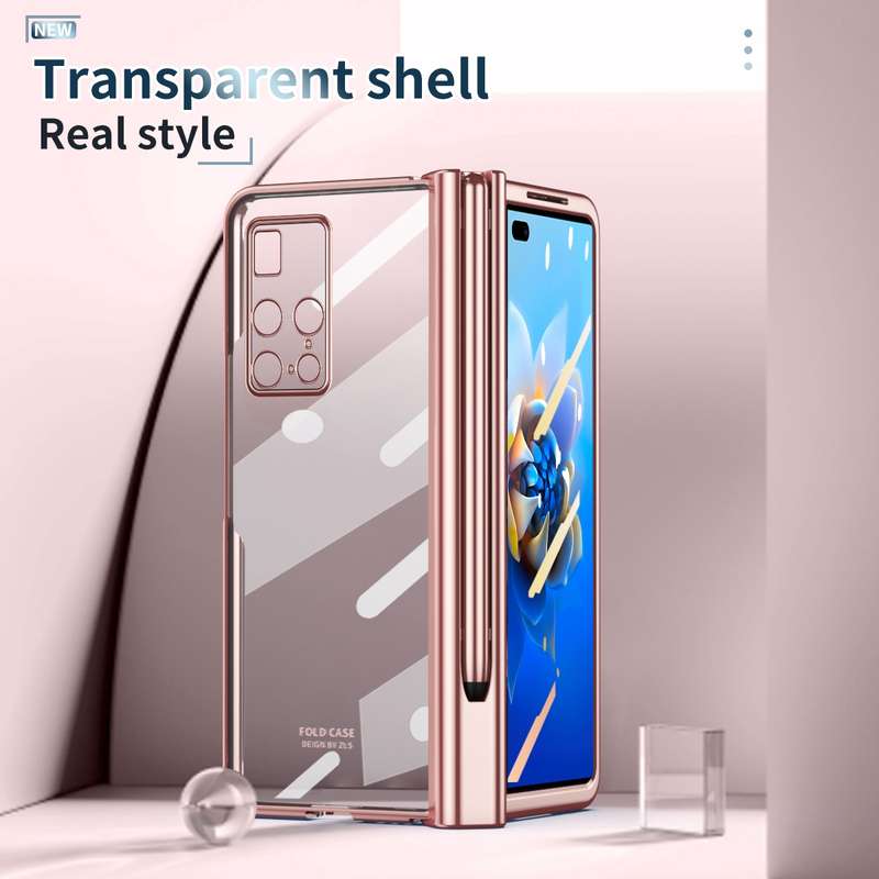 For Huawei Mate X2 Electroplating Hinge Phone Case with Stylus(Transparent)
