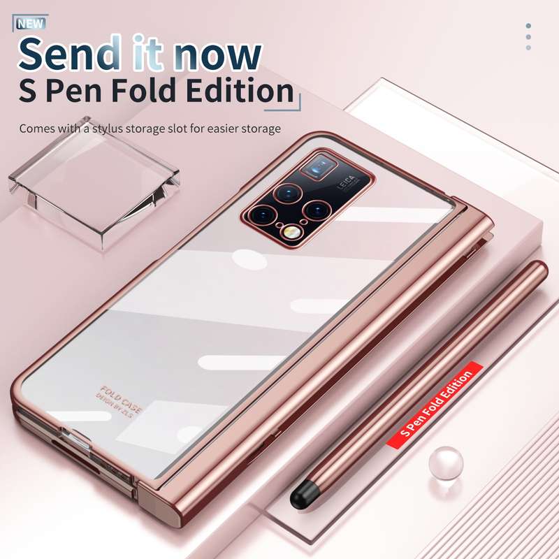 For Huawei Mate X2 Electroplating Hinge Phone Case with Stylus(Transparent)