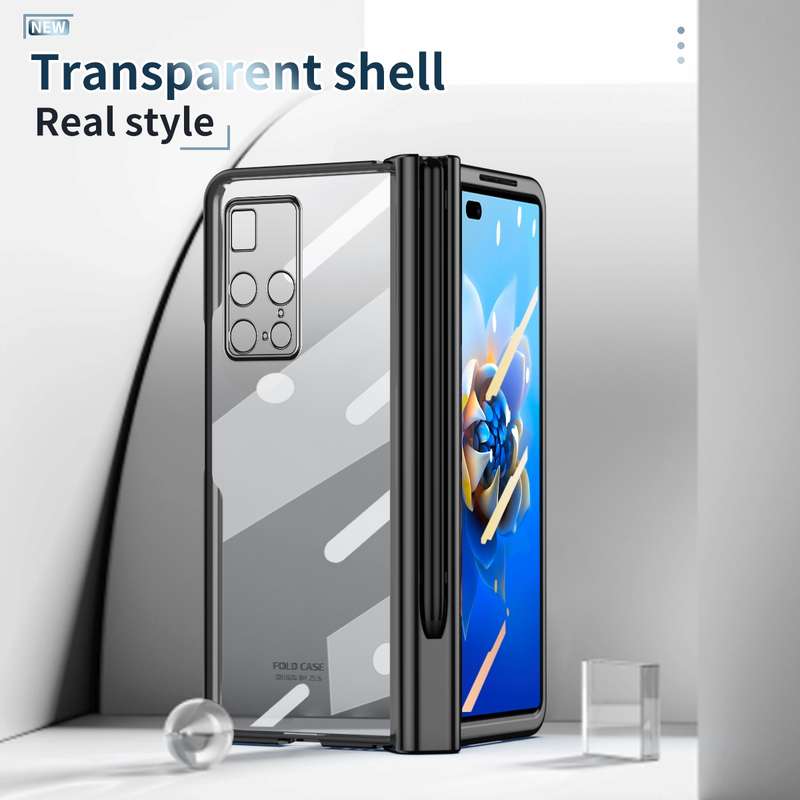 For Huawei Mate X2 Electroplating Hinge Phone Case with Stylus(Transparent)