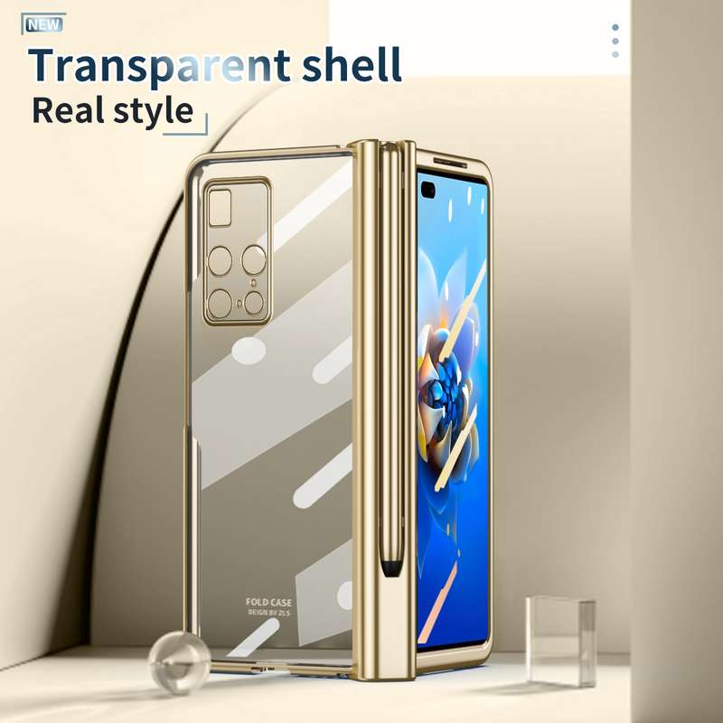 For Huawei Mate X2 Electroplating Hinge Phone Case with Stylus(Transparent)
