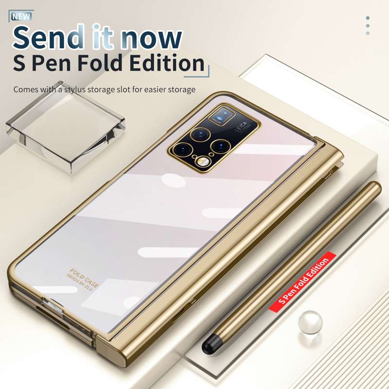 For Huawei Mate X2 Electroplating Hinge Phone Case with Stylus(Transparent)
