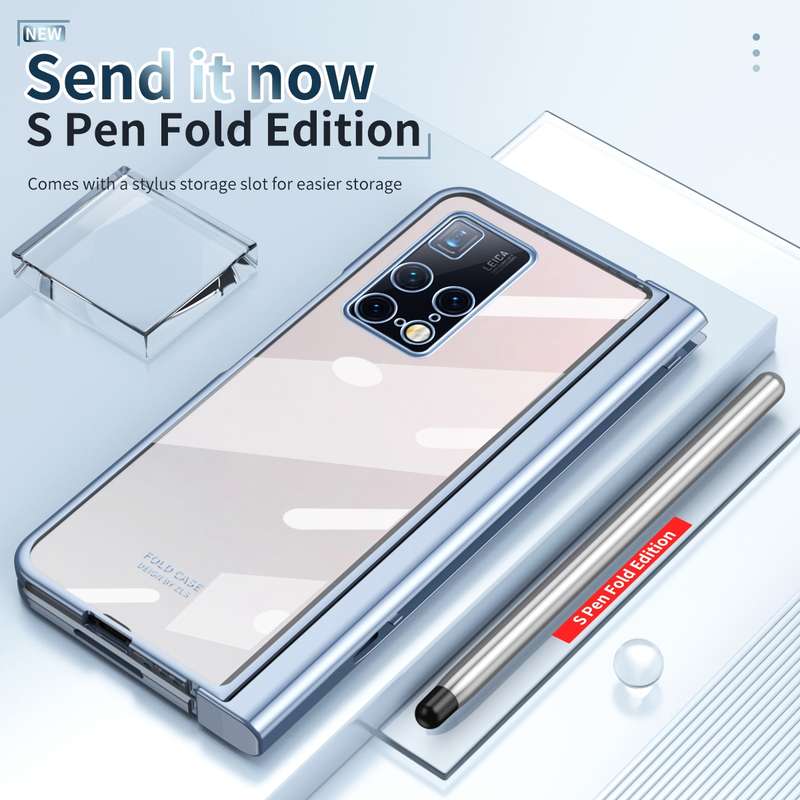 For Huawei Mate X2 Electroplating Hinge Phone Case with Stylus(Transparent)