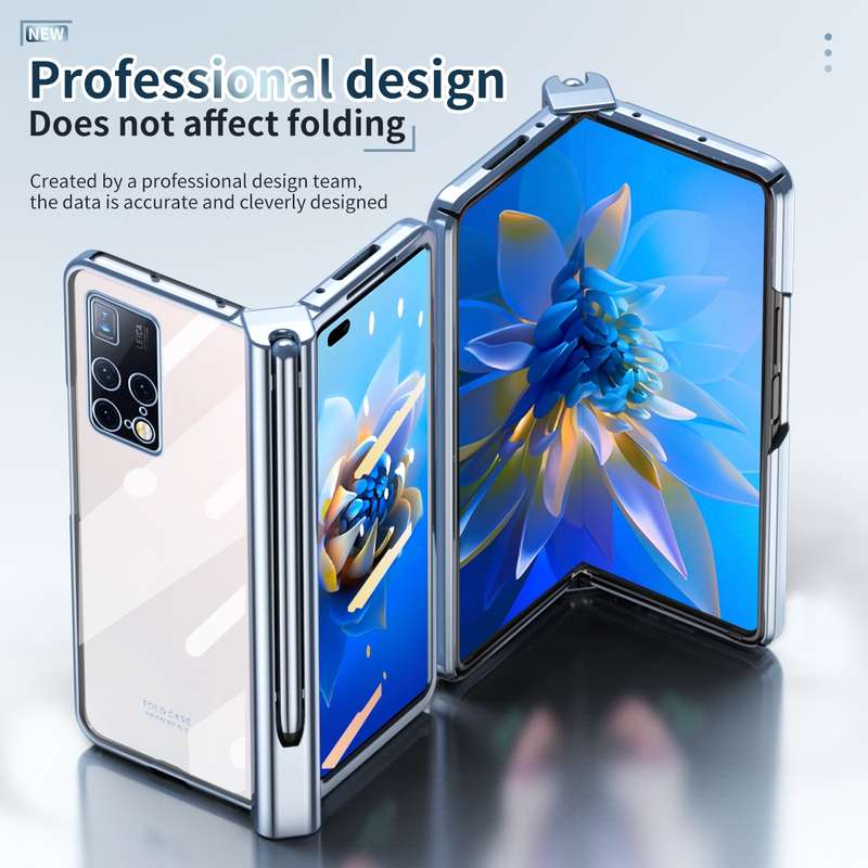 For Huawei Mate X2 Electroplating Hinge Phone Case with Stylus(Transparent)
