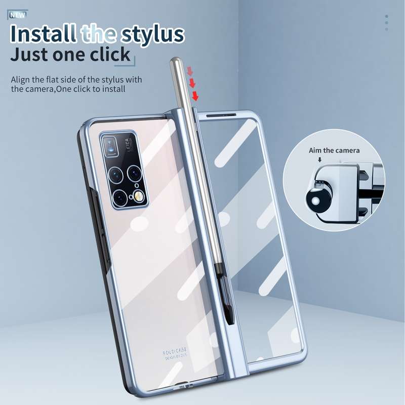 For Huawei Mate X2 Electroplating Hinge Phone Case with Stylus(Transparent)