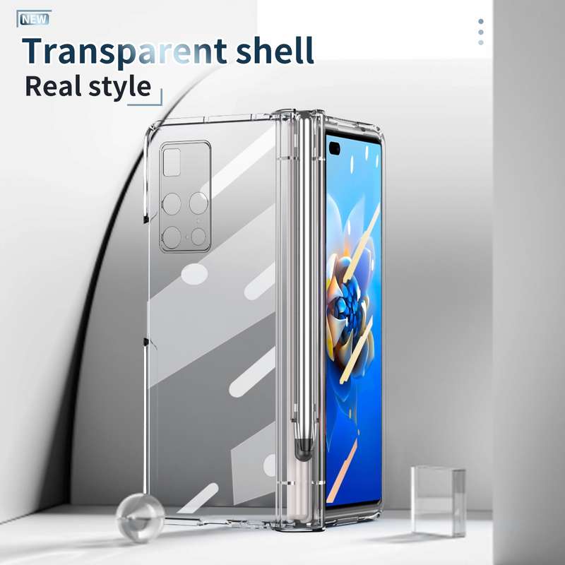 For Huawei Mate X2 Electroplating Hinge Phone Case with Stylus(Transparent)