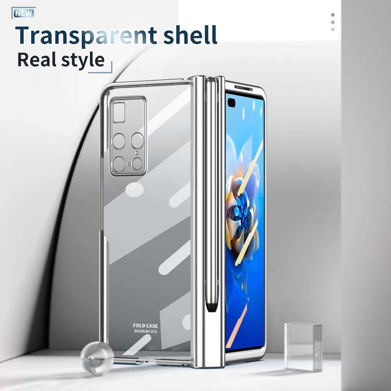 For Huawei Mate X2 Electroplating Hinge Phone Case with Stylus(Transparent)