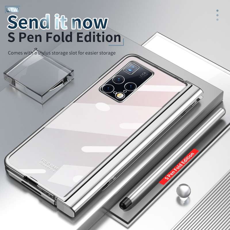 For Huawei Mate X2 Electroplating Hinge Phone Case with Stylus(Transparent)