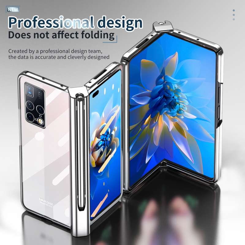 For Huawei Mate X2 Electroplating Hinge Phone Case with Stylus(Transparent)