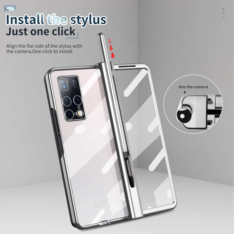 For Huawei Mate X2 Electroplating Hinge Phone Case with Stylus(Transparent)