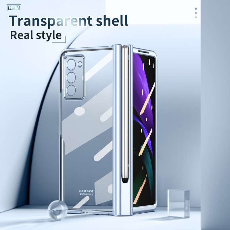 For Samsung Galaxy Z Fold2 5G Full Body Electroplating Hinge Phone Case with Stylus(Gold)