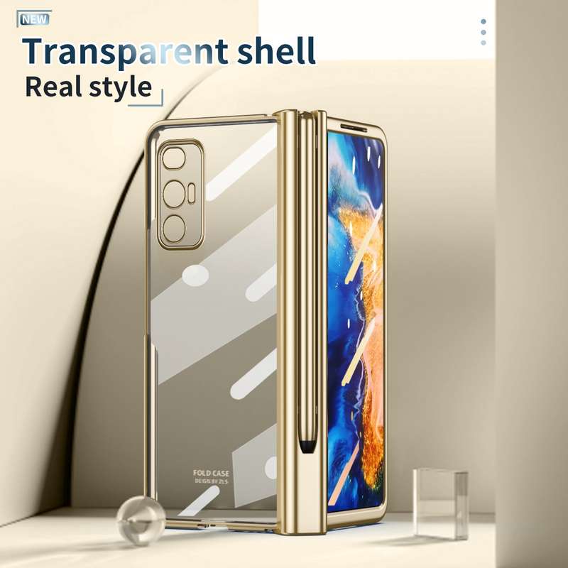 For Samsung Galaxy Z Fold2 5G Full Body Electroplating Hinge Phone Case with Stylus(Gold)