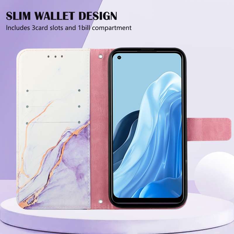 For OPPO Reno7 4G/F21 Pro PT003 Marble Pattern Flip Leather Phone Case(White Purple LS006)
