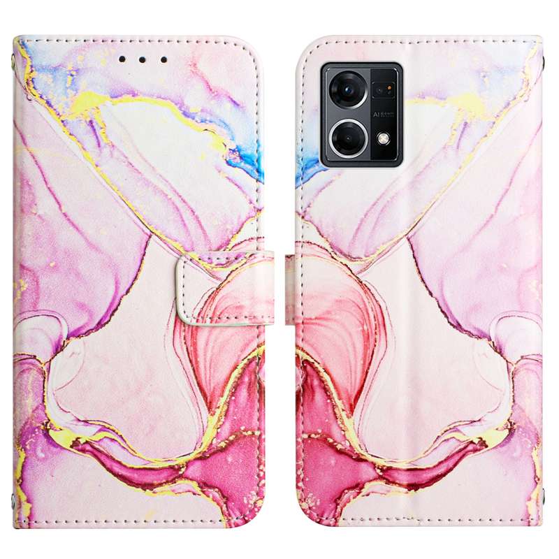 For OPPO Reno7 4G/F21 Pro PT003 Marble Pattern Flip Leather Phone Case(White Purple LS006)