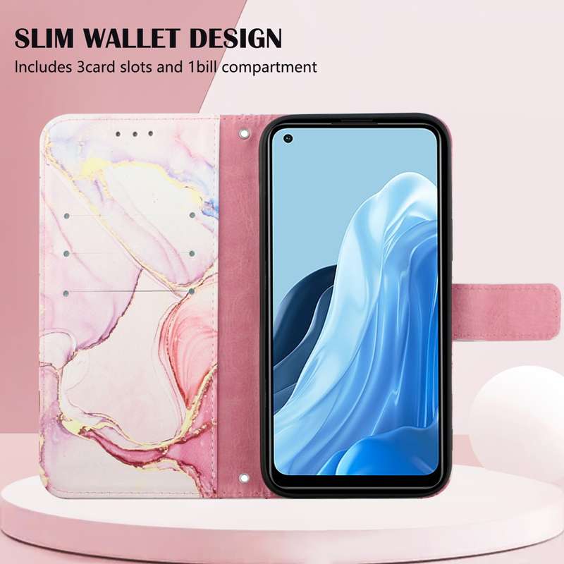 For OPPO Reno7 4G/F21 Pro PT003 Marble Pattern Flip Leather Phone Case(White Purple LS006)