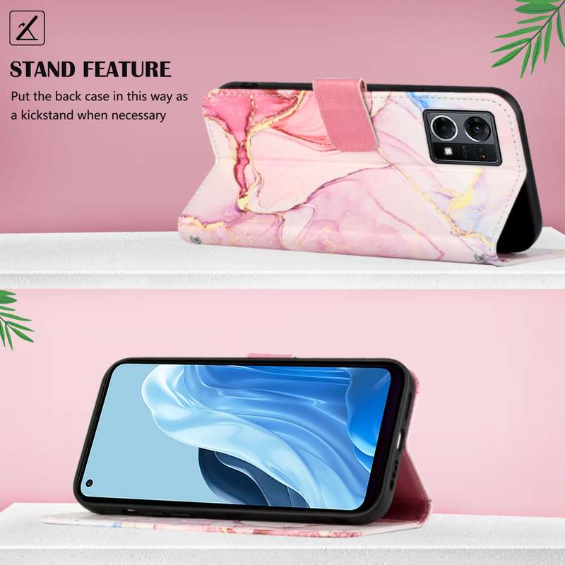For OPPO Reno7 4G/F21 Pro PT003 Marble Pattern Flip Leather Phone Case(White Purple LS006)
