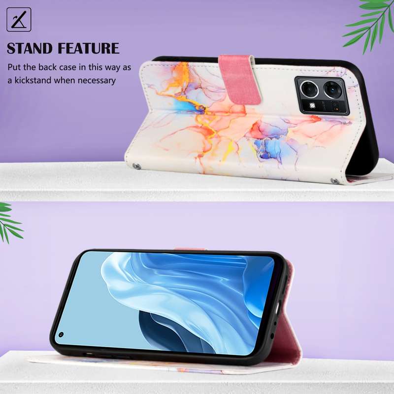 For OPPO Reno7 4G/F21 Pro PT003 Marble Pattern Flip Leather Phone Case(White Purple LS006)
