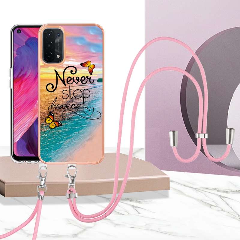 For OPPO A74 5G / A93 5G Electroplating IMD TPU Phone Case with Lanyard(White Marble)