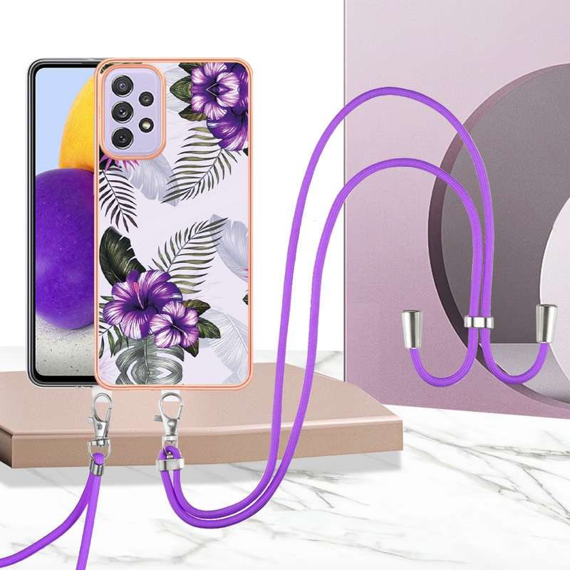 For OPPO A74 5G / A93 5G Electroplating IMD TPU Phone Case with Lanyard(White Marble)