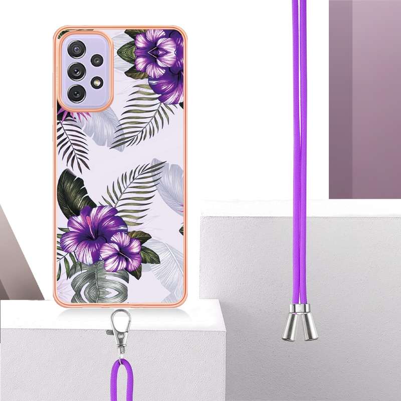 For OPPO A74 5G / A93 5G Electroplating IMD TPU Phone Case with Lanyard(White Marble)