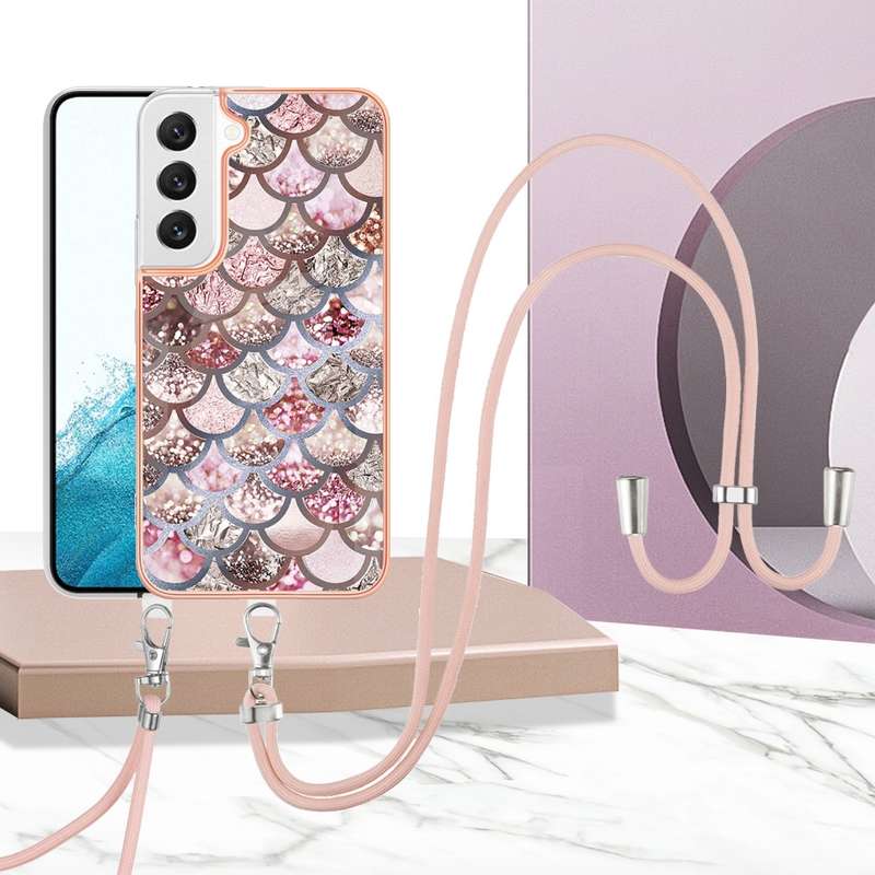 For Samsung Galaxy S22 Ultra 5G Electroplating IMD TPU Phone Case with Lanyard(Colorful Scales)