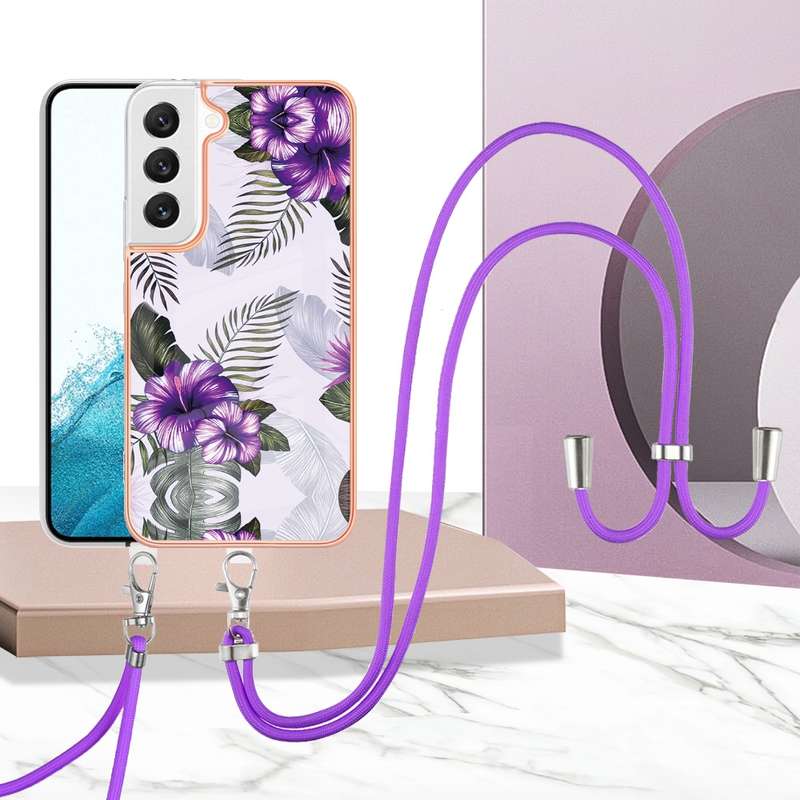 For Samsung Galaxy S22 Ultra 5G Electroplating IMD TPU Phone Case with Lanyard(Colorful Scales)