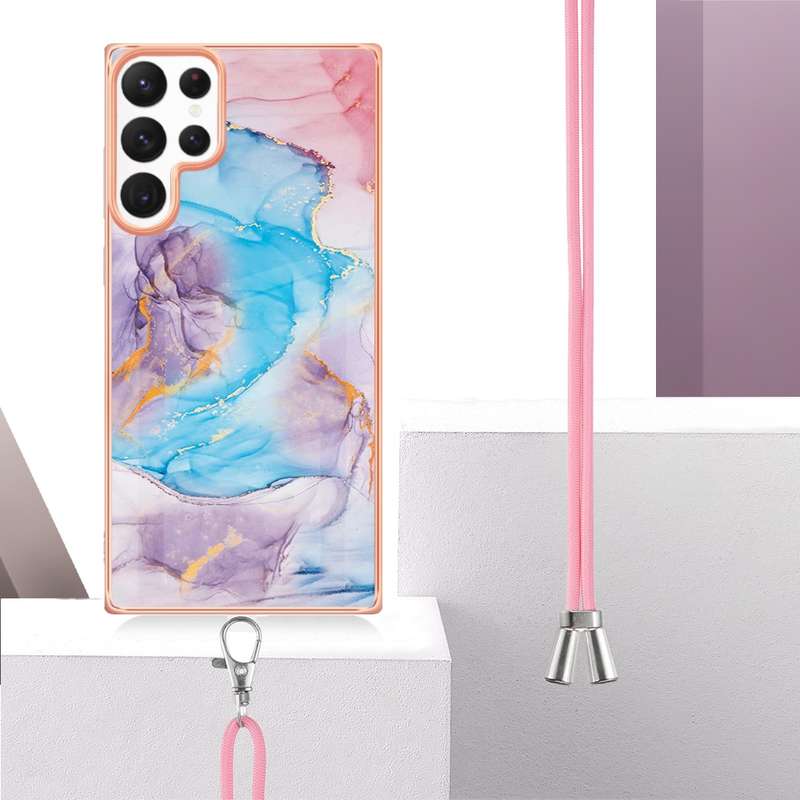 For Samsung Galaxy S22 Ultra 5G Electroplating IMD TPU Phone Case with Lanyard(Colorful Scales)