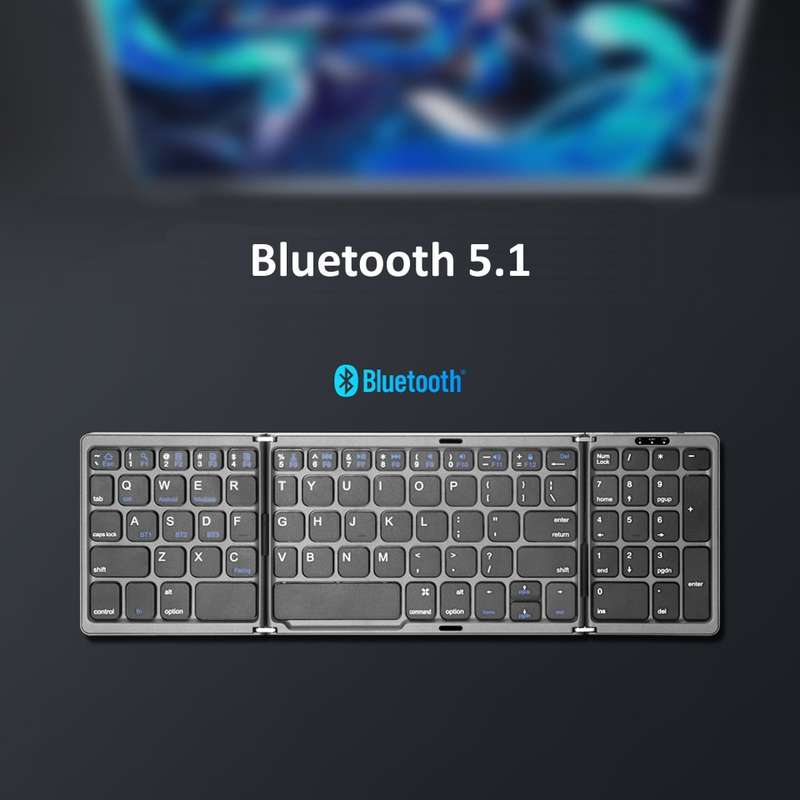 B089 Bluetooth Foldable Keyboard with Numeric(Grey)