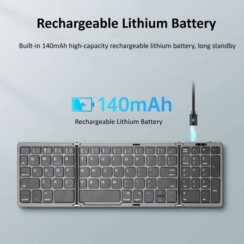 B089 Bluetooth Foldable Keyboard with Numeric(Grey)