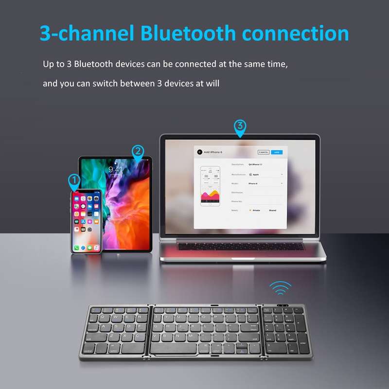 B089 Bluetooth Foldable Keyboard with Numeric(Grey)
