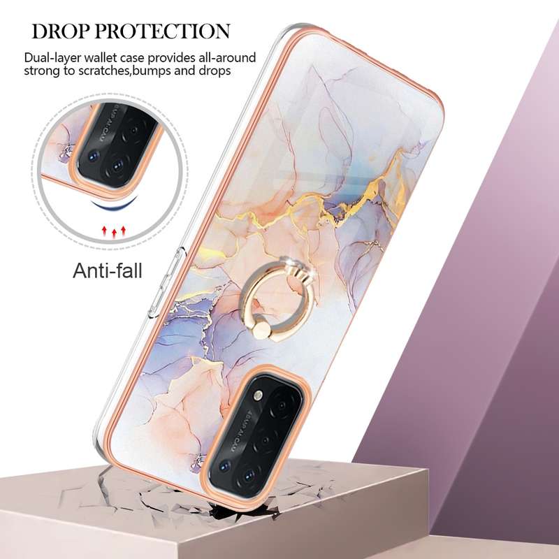 For OPPO A74 5G / A93 5G Electroplating IMD TPU Phone Case with Ring(White Marble)