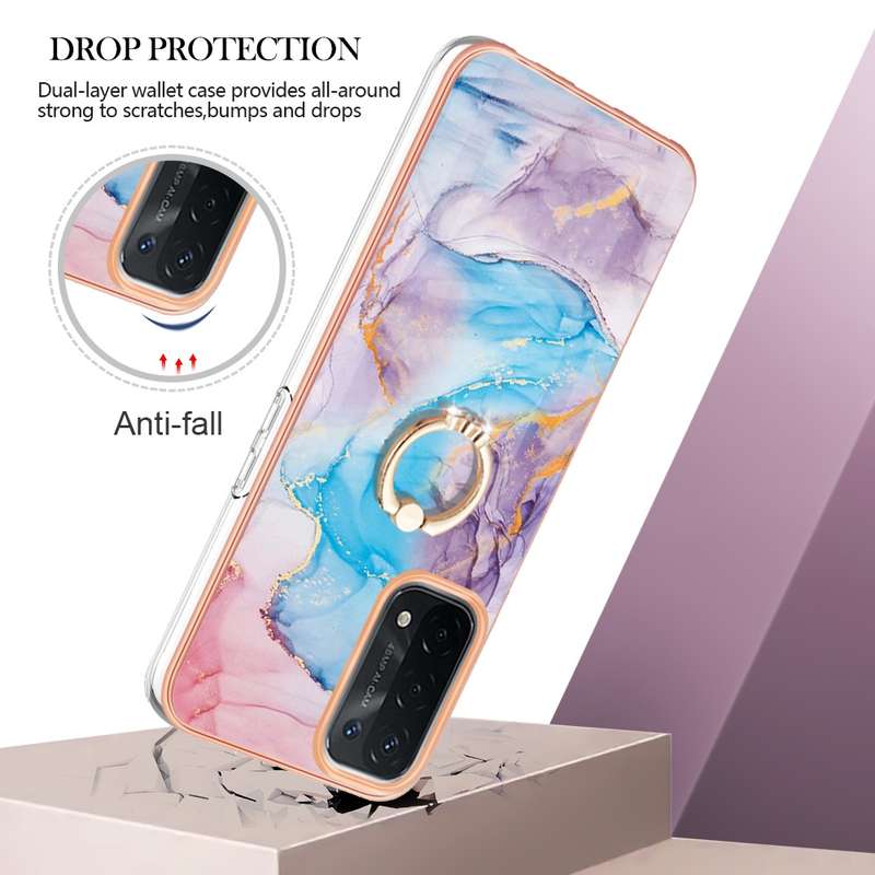 For OPPO A74 5G / A93 5G Electroplating IMD TPU Phone Case with Ring(White Marble)