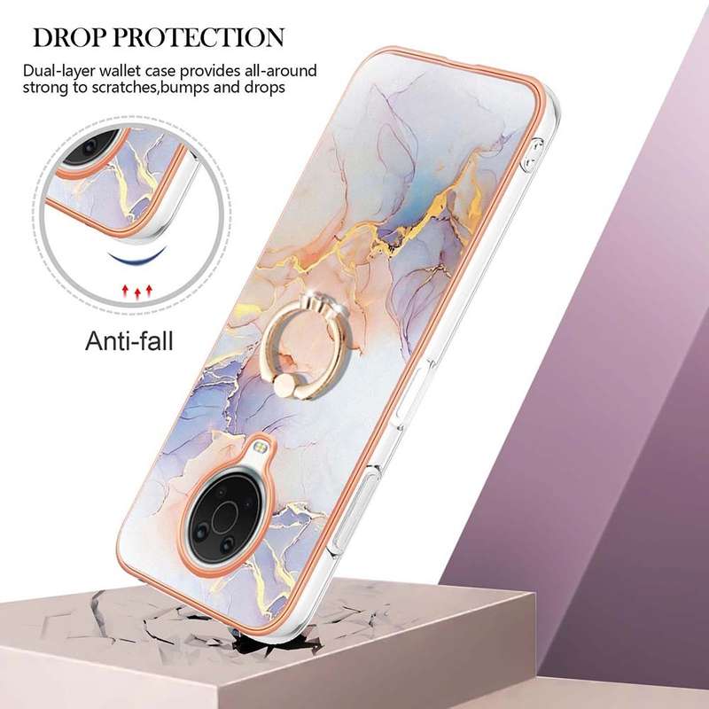 For OPPO A74 5G / A93 5G Electroplating IMD TPU Phone Case with Ring(White Marble)