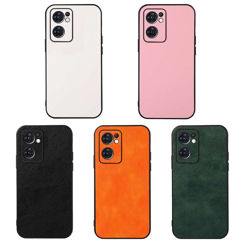 For OPPO Reno7 5G International Accurate Hole Two-color Litchi Texture PU Phone Case(Pink)